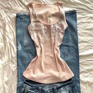 Express Light Pink Sequin Tank Top
